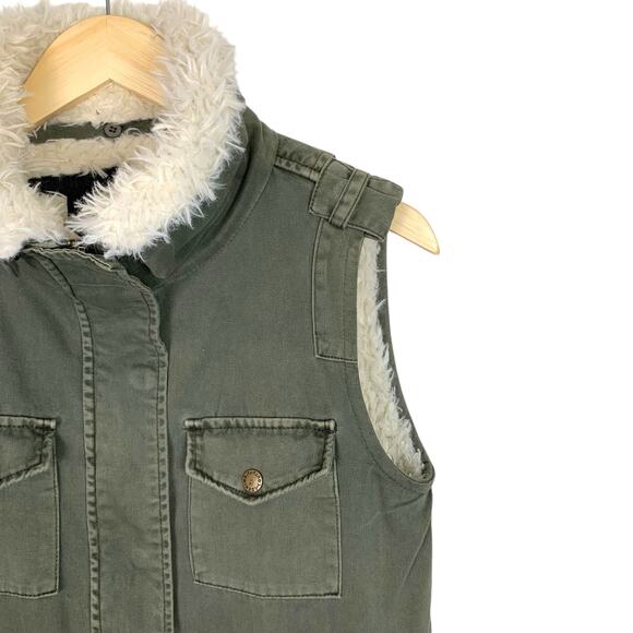 TINSEL Women's Size XS Sherpa Lined Army Green Sinch Waist Cargo Vest - Picture 5 of 12